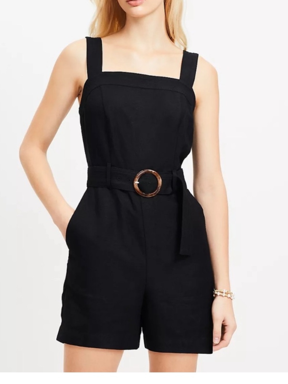 Loft Black Belted Women’s Linen Blend Jumpsuit 4 Tall